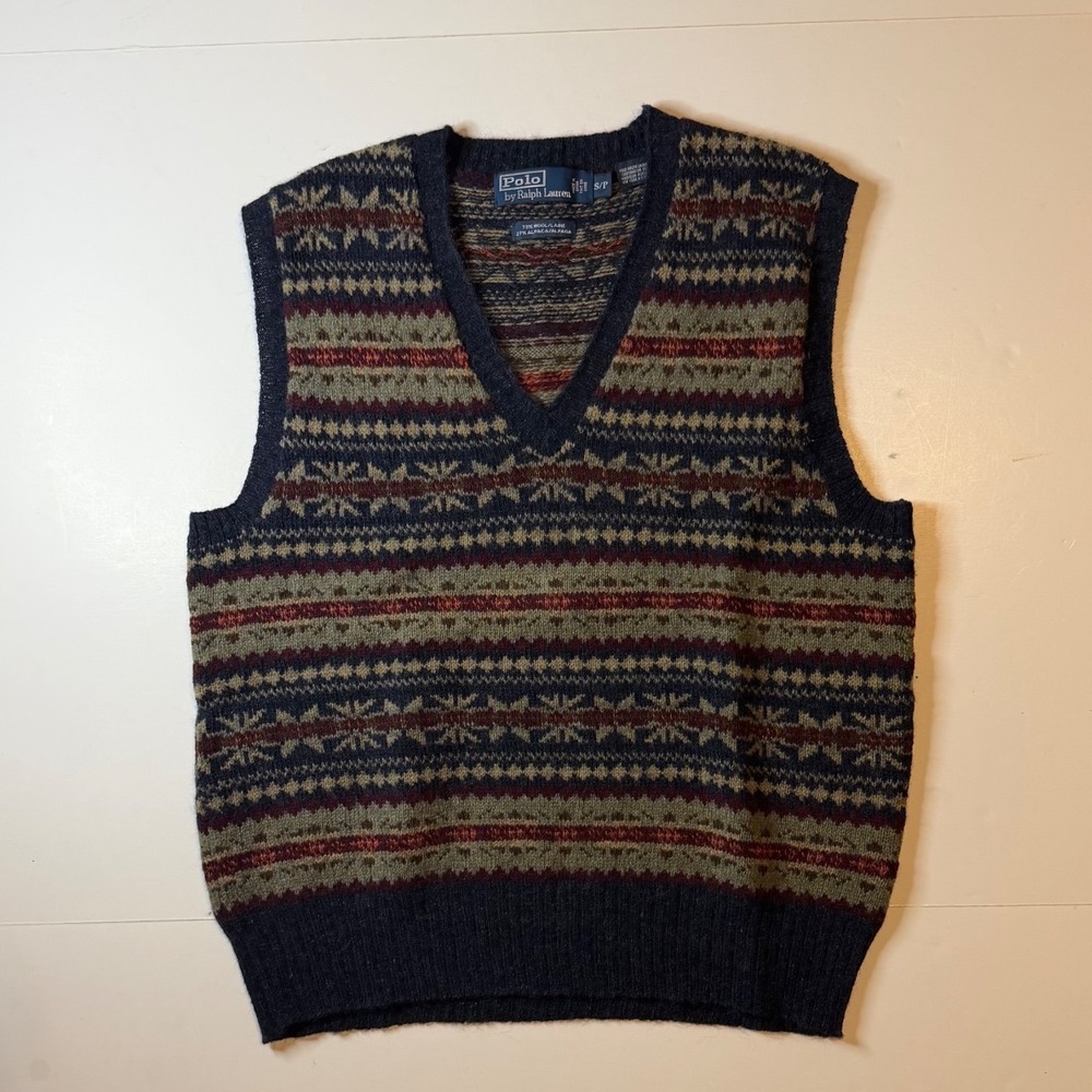 Vtg Polo Ralph Lauren Fair Isle Sweater Vest Wool Alpaca Mens Small